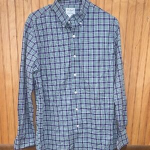L.L. Bean Men's Green Plaid Shirt Size Medium Regular 100% Cotton